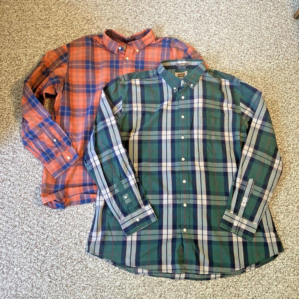 Lot of 2 Mens Foundry Long Sleeve Button Up Plaid Shirts Size 2XLT Green Red
